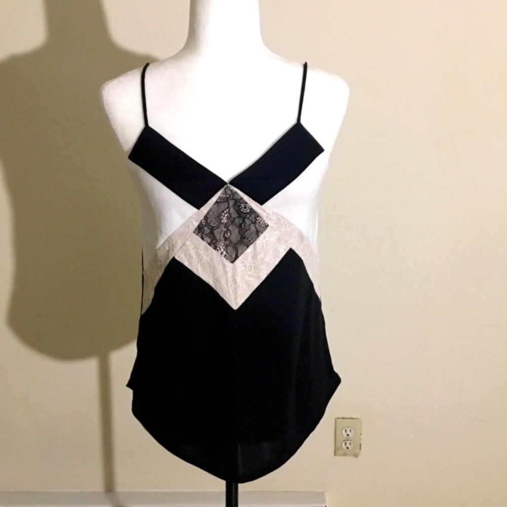 Express Black and Cream Lace Tank Top Size: XS